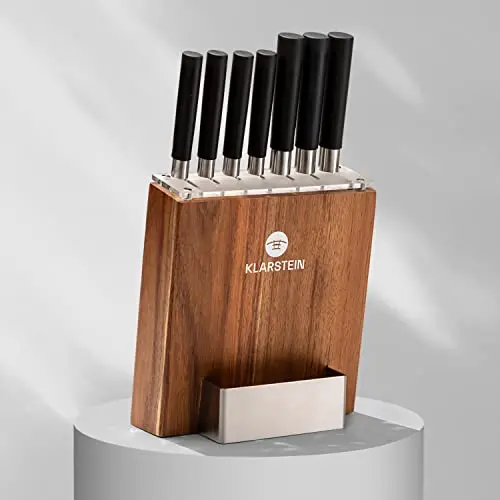 Klarstein 7-teiliges Küchenmesser-Set mit Holzblock, scharfe Stahlmesser, japanisch inspiriert für Profiköche