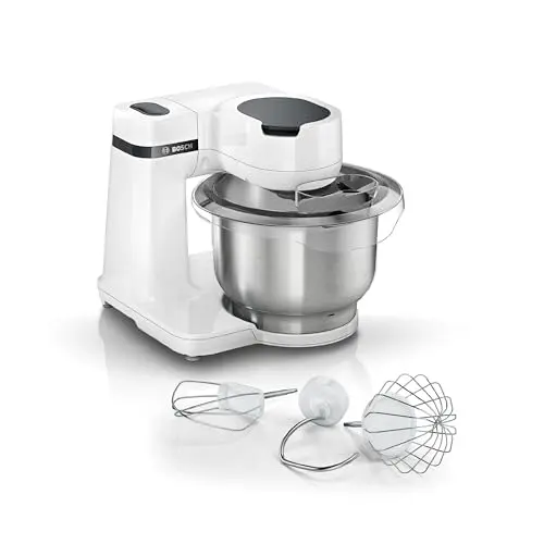 Bosch Küchenmaschine Serie 2, 3,8 L Edelstahl-Schüssel, 700W, spülmaschinenfest, weiß