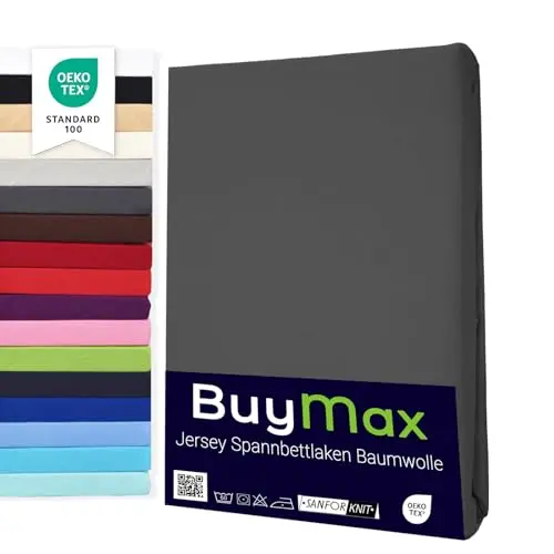 Buymax Spannbettlaken 140x200cm Baumwolle, Jersey, Farbe Anthrazit