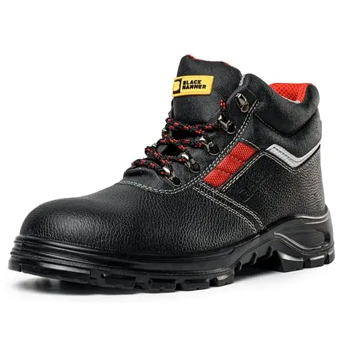 Schwarze Sicherheitsstiefel Herren S3 SRC, Stahlkappe, knöchelhoch, Leder, Arbeitsschuhe, leicht, Größe 44 EU