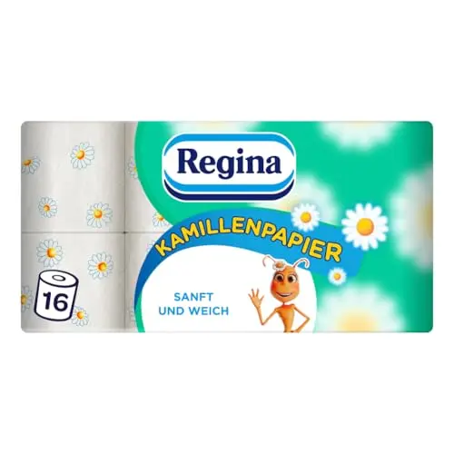 Regina Kamillenpapier 3-lagig – 16 Rollen, 150 Blatt, weich und sanft mit Kamillenduft