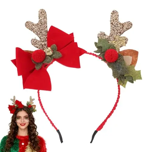 JOINPAYA Weihnachts-Stirnband mit Rentiergeweih und Elchohren für Damen und Mädchen