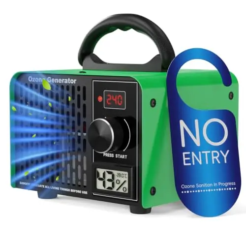 Ozongenerator 168.000 mg/h, 2-in-1 Luftreiniger mit Timer & Temperatur-/Feuchtigkeitsanzeige, für Auto, Haushalt & mehr