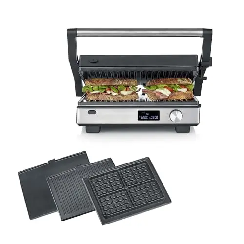 SEVERIN SEVINI FLEX 3-in-1 Kontaktgrill, XL-Grillfläche, 2000W, schwarz/Edelstahl