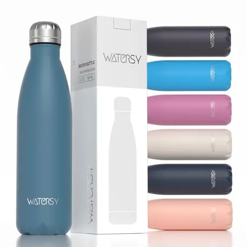 WATERSY Edelstahl Trinkflasche 500 ml, BPA-freie Thermosflasche für Sport und Fitness, auslaufsicher