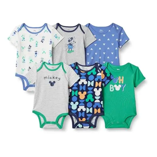 Amazon Essentials Disney & Marvel Unisex Baby Kurzarm Bodys, 6er-Pack, Mickey Oh Boy