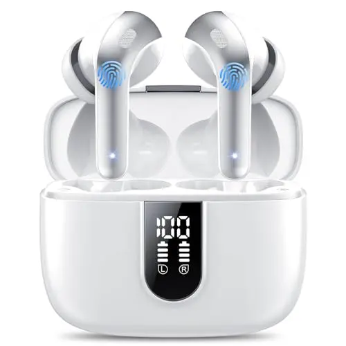 Kabellose In-Ear Bluetooth Kopfhörer mit 50H Bass und Noise Cancelling, IPX7 wasserdicht, Weiß