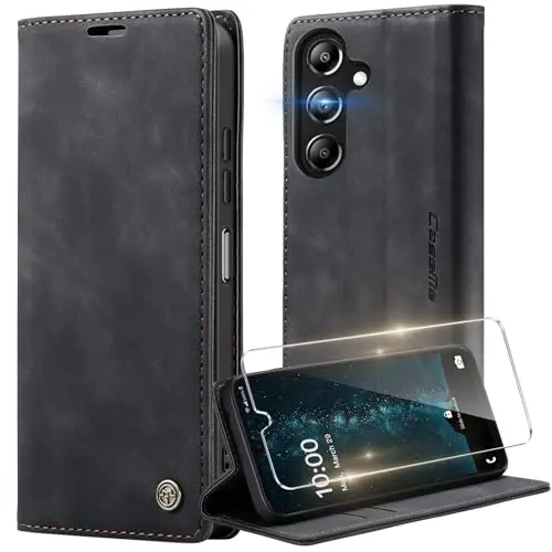 Handyhülle für Samsung Galaxy A16 5G/4G, Klapphülle mit Schutzfolie, Kartenfach, Standfunktion, Premium PU Leder, Magnet, Schwarz