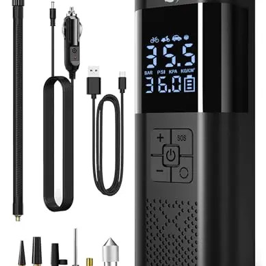 SERVOMASTER Tragbare Elektrische Luftpumpe mit Manometer und LED für Auto, Motorrad, Fahrrad und mehr