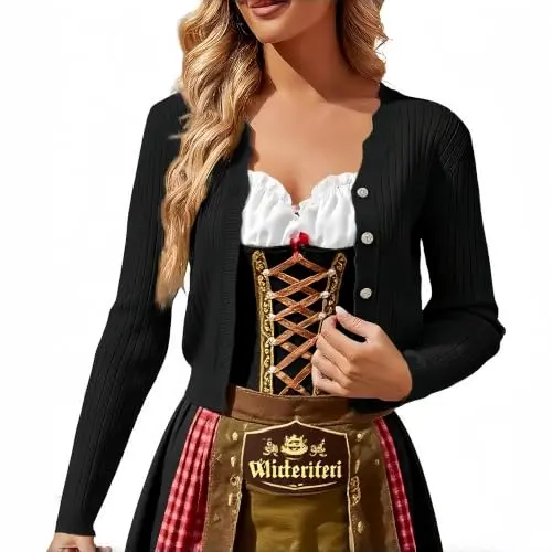 Damen Trachtenjacke Kurz Bolero Schwarz für Oktoberfest