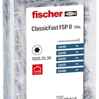Fischer Profi-Box ClassicFast II, 110 Spanplattenschrauben, Senkkopf, für Holzbaustoffe