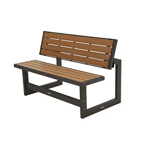 LIFETIME Gartenbank mit klappbarer Rückenlehne, umwandelbar zu Tisch, wasserabweisend, UV-Schutz, Holzfarbe
