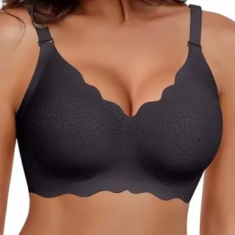 HORISUN Damen V-Ausschnitt Bralette - Nahtloser T-Shirt-BH ohne Bügel (Schwarz, M)