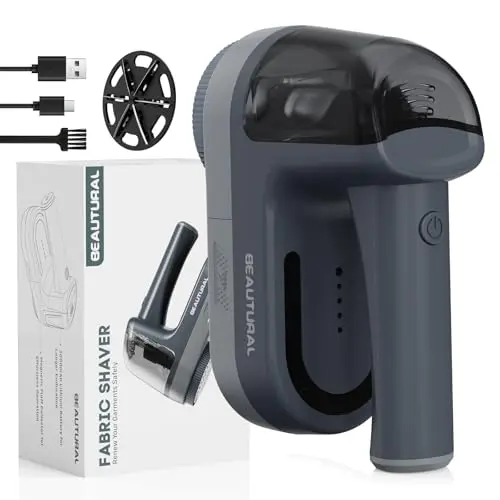 BEAUTURAL Elektrischer Fusselrasierer, USB-C Aufladbar, 2 Geschwindigkeiten, Akku für Kleidung und Stoffe