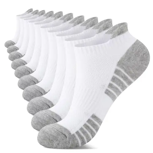IceReco Unisex Sneaker Socken 10 Paar - Kurze Baumwoll-Sportsocken Weiß 39-42