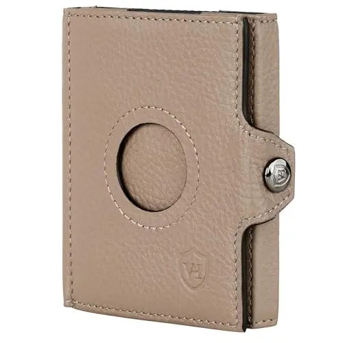 VON HEESEN Slim Wallet mit Münzfach & RFID-Schutz - Mini Geldbörse aus echtem Leder (Taupe)