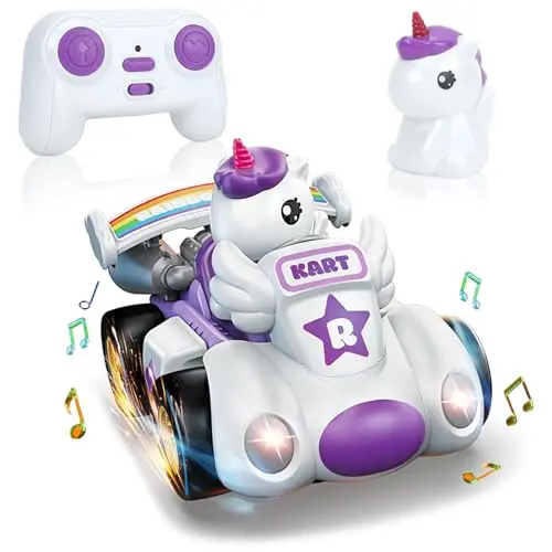 Delycazy Ferngesteuertes Einhorn Auto mit Musik und Licht für Kinder ab 2 Jahren - Spielzeug Geschenk für Jungen und Mädchen