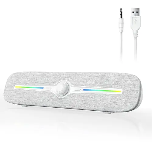 SOULION R90 PC Lautsprecher mit bunten LED-Lichtern - USB Computer Soundbar für Desktop, Laptop und Smartphones (Weiß)