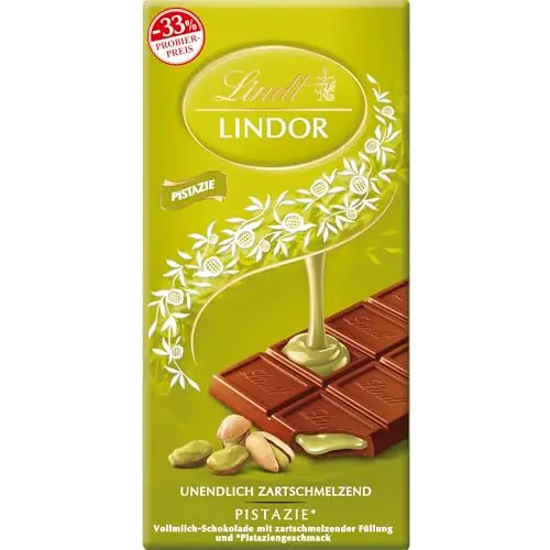 Lindt LINDOR Pistazie 100 g - Vollmilch-Schokolade mit zartschmelzender Pistazienfüllung