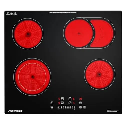 FIREGAS Einbau Cerankochfeld 4 Platten - 59 cm mit Touch-Steuerung und Kindersicherung