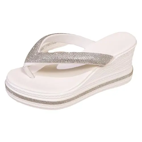 ZTFYKLIN Damen Flip-Flops mit Fußgewölbeunterstützung - Modische Keilsandalen für den Strand (Weiß, 41)