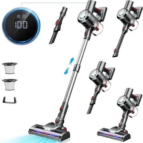 KLiHD Akku Staubsauger Kabellos mit LED Display - 55 Minuten Laufzeit, ideal für Tierhaare und Hartböden