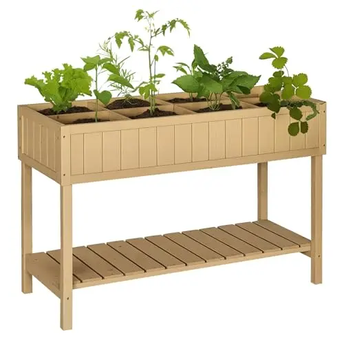Outsunny Hochbeet mit 8 Fächern, aus Holz, wetterbeständig, für Garten und Balkon, 120 x 60 x 81 cm