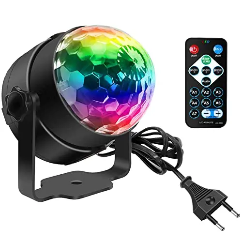 SEBRUANC Discokugel LED Musikgesteuert 360° Rotierend DJ Party Licht mit Fernbedienung für Zuhause und Feiern
