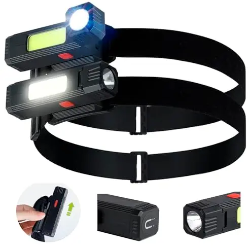 Lanlelin 2er Set Mini LED Stirnlampe, USB Wiederaufladbar, Wasserdicht mit 3 Lichtmodi für Camping und Notfälle