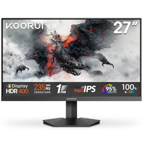 KOORUI Gaming Monitor 27" WQHD IPS 235Hz 1ms HDR400 HDMI 2.0x2 / DP 1.4