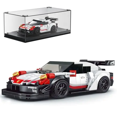 Mould King 27010 Speed Champion Rennwagen 911 RSR Sportwagen mit Acryl-Vitrine (349 Teile)