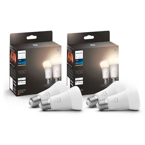 Philips Hue White E27 Lampe 4er Pack - dimmbar, warmweiß, App-steuerbar, kompatibel mit Alexa