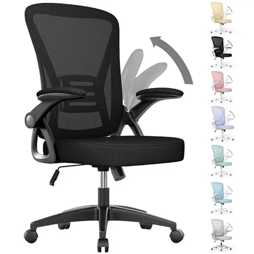 Naspaluro Bürostuhl mit verstellbaren Armlehnen, ergonomischer Netzstuhl, höhenverstellbar, gepolstertes Sitzkissen, 360° Dreh, schwarz