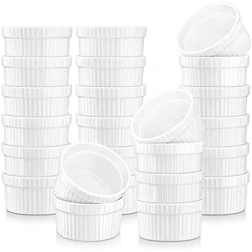 MALACASA Creme Brulee Schälchen Set, 24er, Ø 6cm, Ofenfest, Porzellan, Weiß, Serie Ramekin