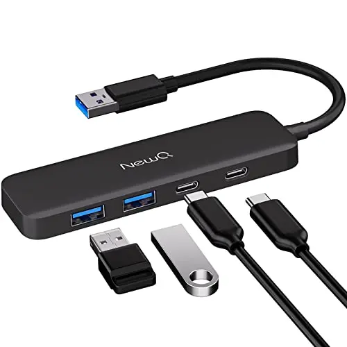 Dünner USB Hub mit USB-C und 2x USB-A, kompakter Adapter für Laptop, PS4, Xbox und mehr – leicht und tragbar
