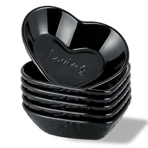 HOMQUEN Dip-Schälchen, 6er-Set, 90 ml, herzförmige Mini-Vorspeisenteller für Soßen, Gewürze, Sushi, Ketchup & Grillpartys