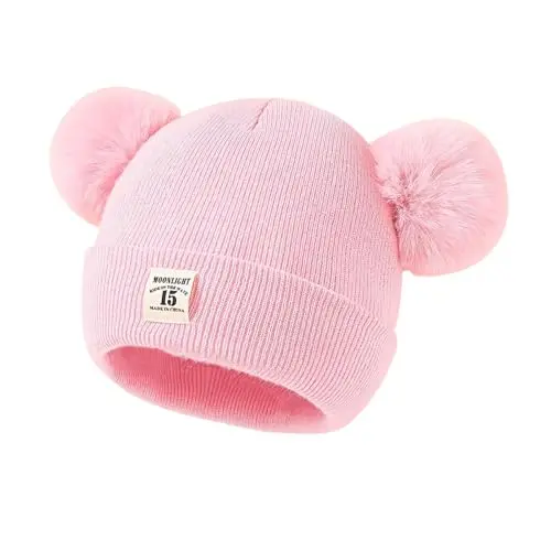 RevpoltIQ Bommelmütze für Babys - Warme Winter Beanie für 0-12 Monate (Rosa)