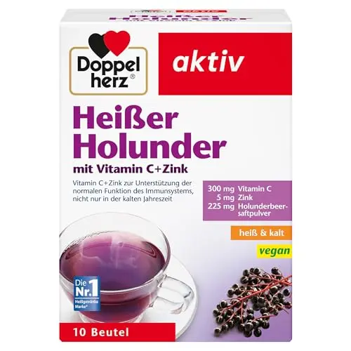 Doppelherz Heißer Holunder - Vegan - Vitamin C und Zink für das Immunsystem - 10 Beutel