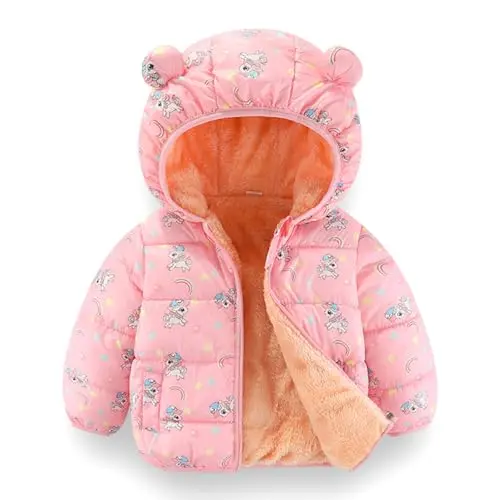JiAmy Baby Winterjacke mit Kapuze für Jungen und Mädchen, warm und winddicht, Rosa, 18-24 Monate