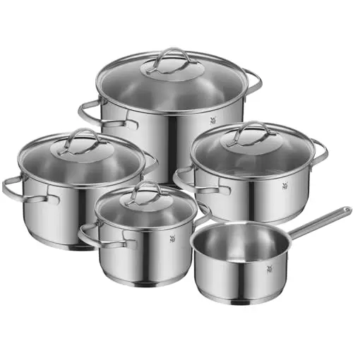 WMF Provence Plus 5-teiliges Topfset, unbeschichtet mit Glasdeckel, für alle Herdarten geeignet, Cromargan Edelstahl