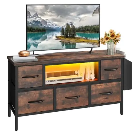 YITAHOME TV-Schrank mit 5 Schubladen und Regalen (braun)
