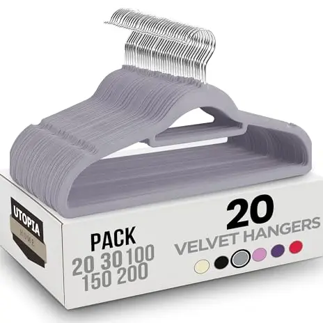 Utopia Home - Antirutsch-Samt-Kleiderbügel mit Krawattenhalter - 20er-Pack (Grau)