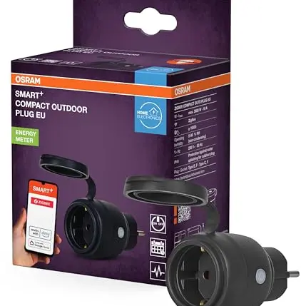 OSRAM SMART+ ZIGBEE Außensteckdose mit Energieverbrauchskontrolle, IP44, Schwarz