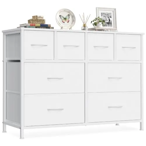 SONGMICS Kommode mit 8 Schubladen, Wolkenweiß, 98,7 x 30 x 74,7 cm, BELLAH Kollektion