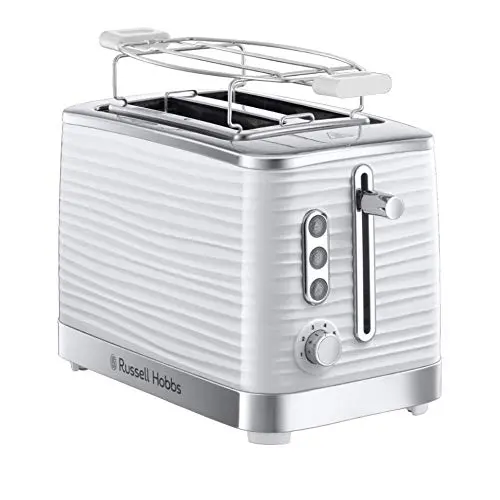 Russell Hobbs Inspire Toaster für 2 Scheiben Weiß mit Brötchenaufsatz und 6 Bräunungsstufen