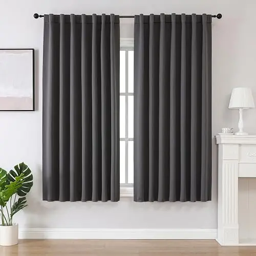 Joydeco 2er Set Vorhänge Dunkelgrau, H 175 x B 140 cm, Verdunkelung, Blickdicht, für Schlafzimmer und Wohnzimmer