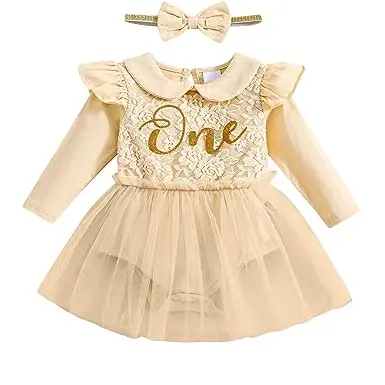 Borlai Mädchenkleid für den 1. Geburtstag - Elegant mit Rüsche, Tüll und Stirnband