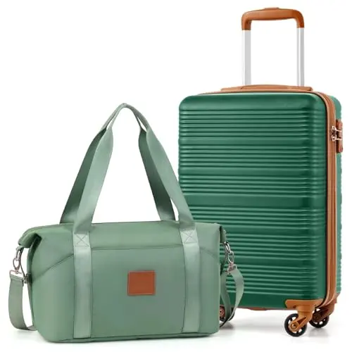 COOLIFE Handgepäck Koffer 55 cm + Reisetasche für Ryanair & Easyjet mit 4 Spinner Rädern und TSA-Schloss