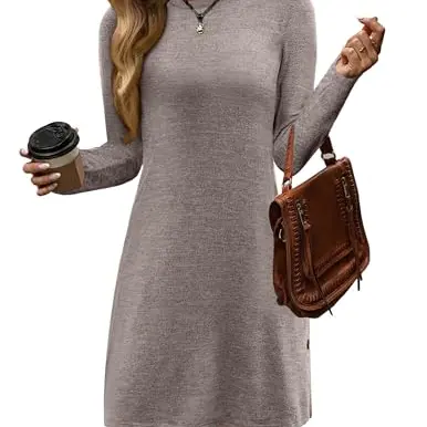 Zeagoo Winterkleid Damen Langarm Einfarbig Braun S