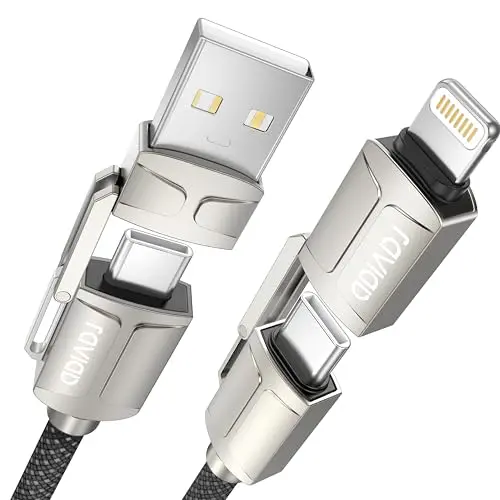 RAVIAD 4-in-1 Multi USB Kabel [1M] Nylon Schnell-Ladekabel für iPhone, Android, Samsung, Huawei